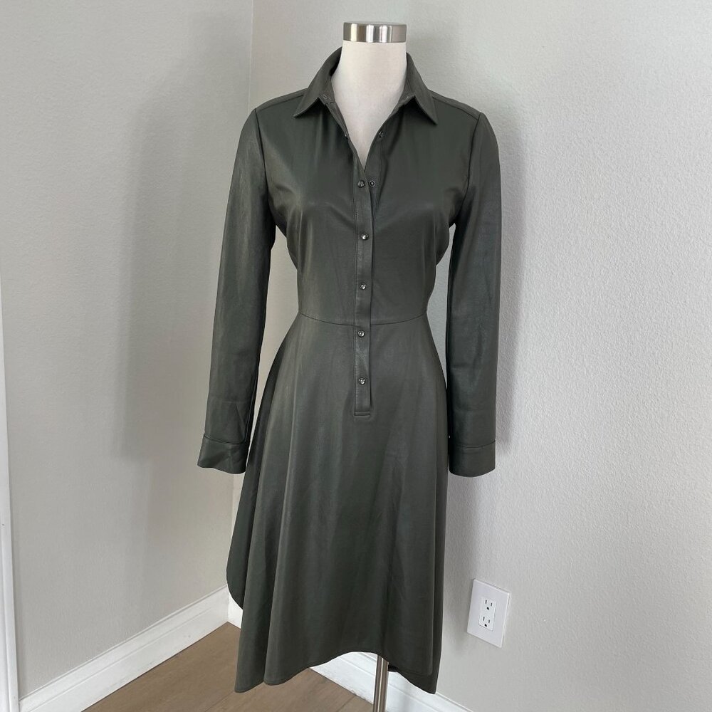 BCBGMAXAZRIA Womens Small Beatryce‎ Faux Leather Shirt Dress Asymmetric Hem